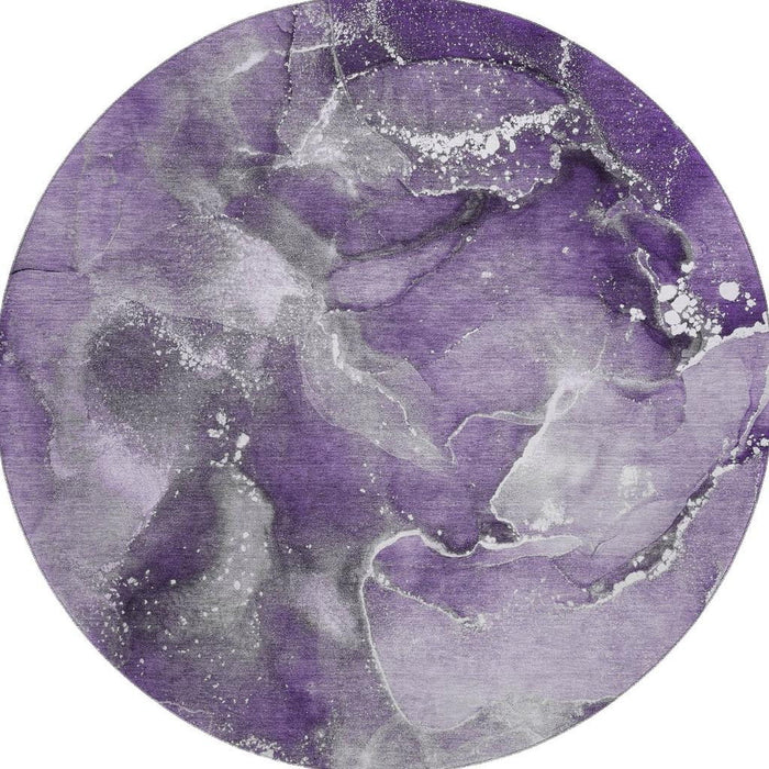 8' Abstract Washable Round Rug With UV Protection (647245) - Purple / Ivory