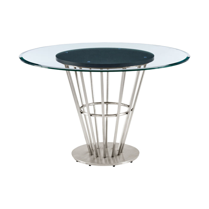 48" Glass And Stainless Steel Pedestal Base Round Top Dining Room Table - Brown