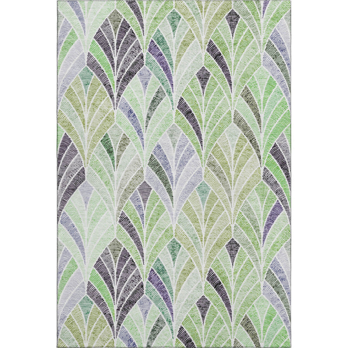 10' X 14' Geometric Washable Area Rug With UV Protection (667605) - Green / Purple / Ivory
