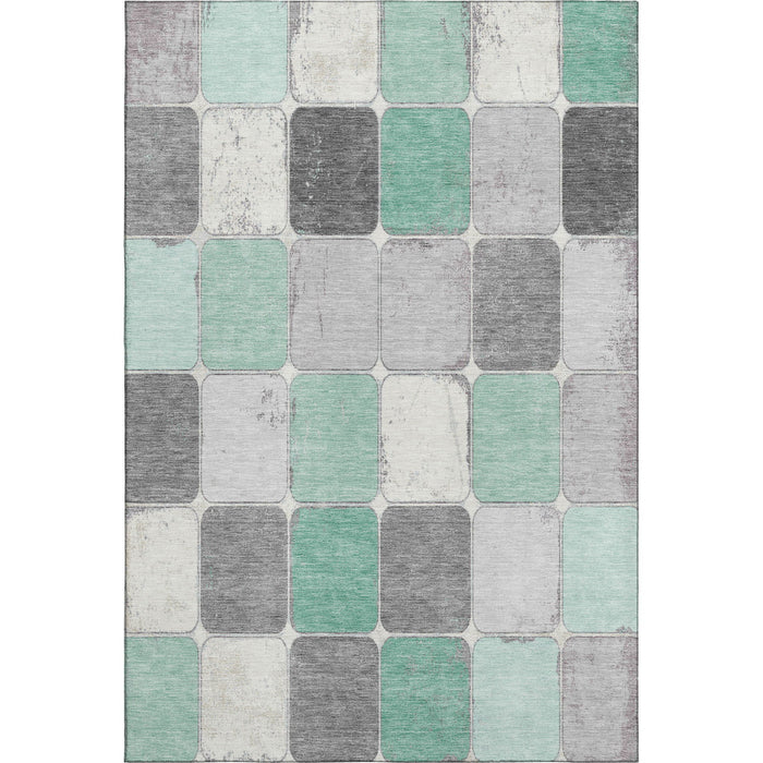 10' X 14' Geometric Washable Area Rug With UV Protection (709126) - Mint Green / Ivory / Gray