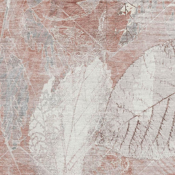 10' X 14' Floral Washable Area Rug With UV Protection (705749) - Salmon / Ivory