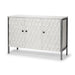 Gray and white 47-inch wood and metal carved geometric accent cabinet with three doors by HomeRoots.
