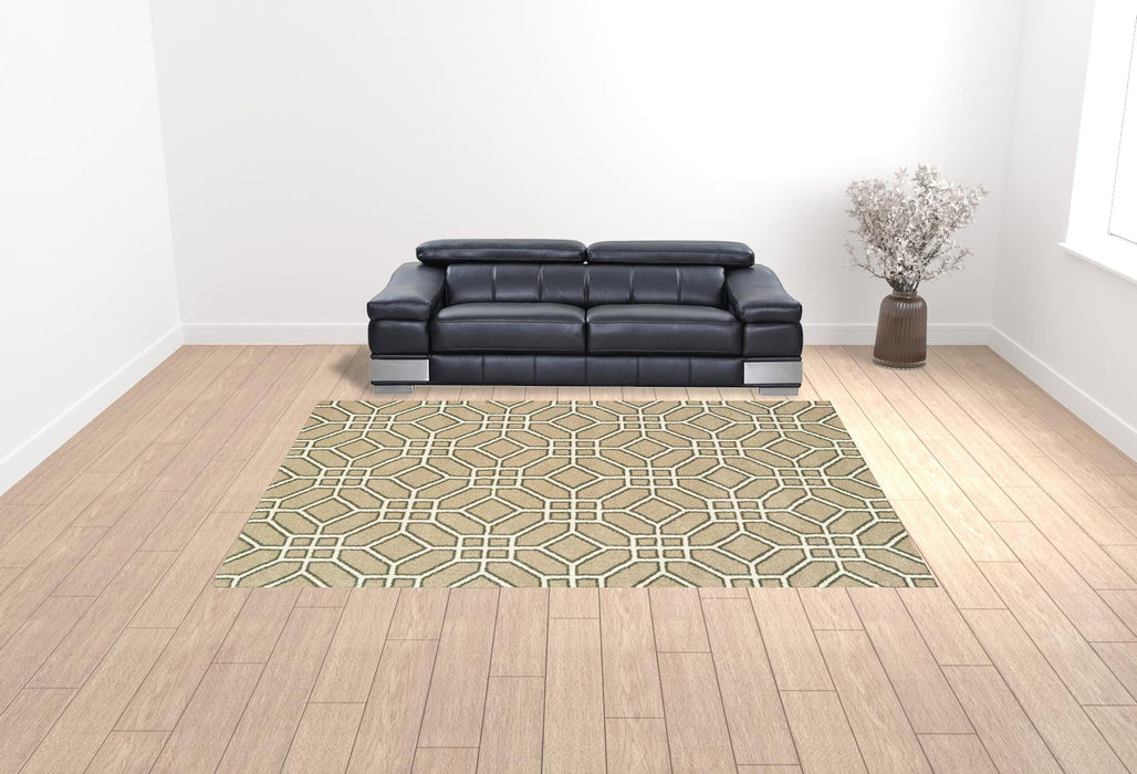 9.8' x 12.8' Geometric Power Loom Stain Resistant Area Rug - Sand And Ivory