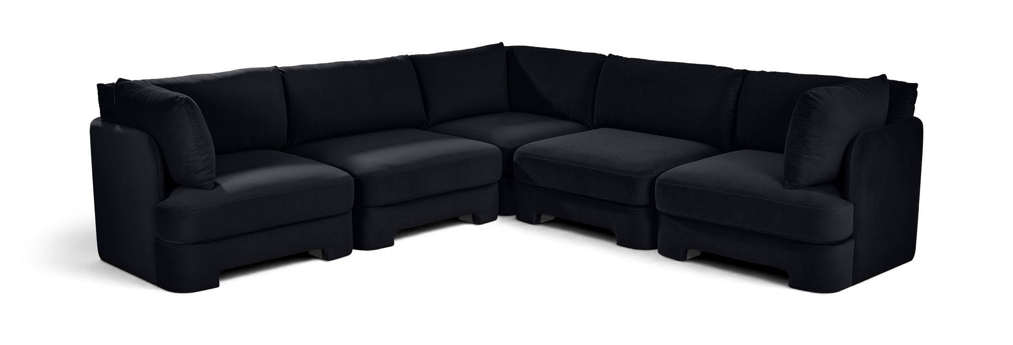Velvet performance fabric Meridian Furniture 5-piece corner sectional sofa with plush cushioning and modern design.