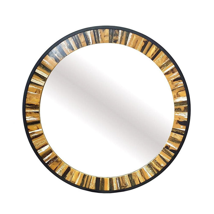 32" Round Framed Accent Mirror - Black / Brown / Faux Stone