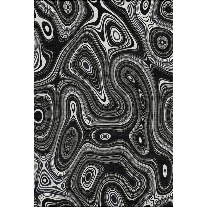 10' X 14' Geometric Washable Area Rug With UV Protection (717711) - Black / Ivory