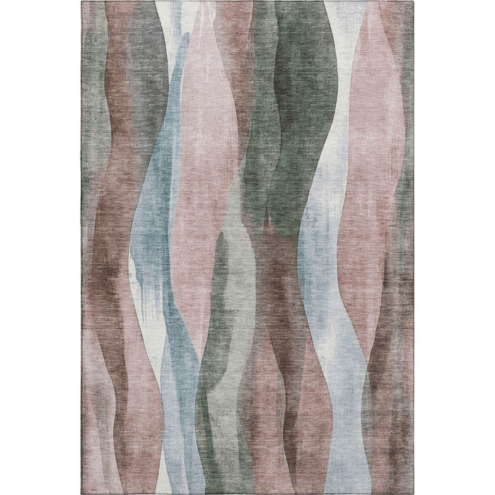 10' X 14' Abstract Washable Area Rug With UV Protection (710280) - Salmon / Blue / Mauve
