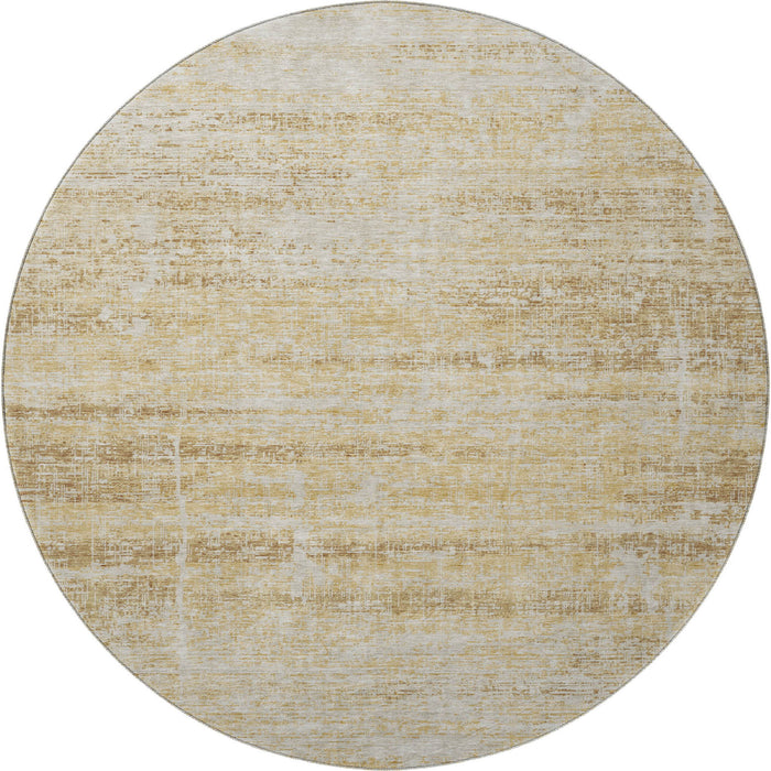 8' Abstract Washable Round Rug With UV Protection - Gold And Beige