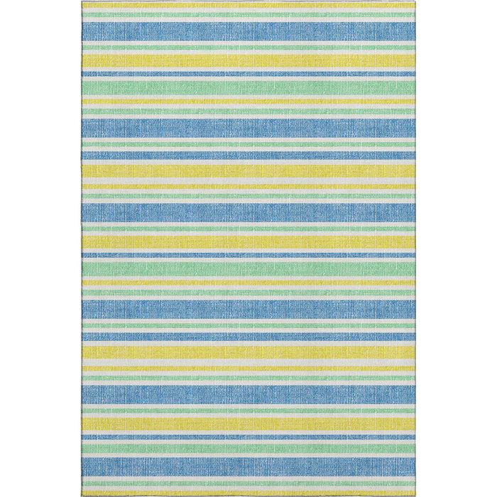 9' X 12' Striped Washable Area Rug With UV Protection (647895) - Yellow / Blue