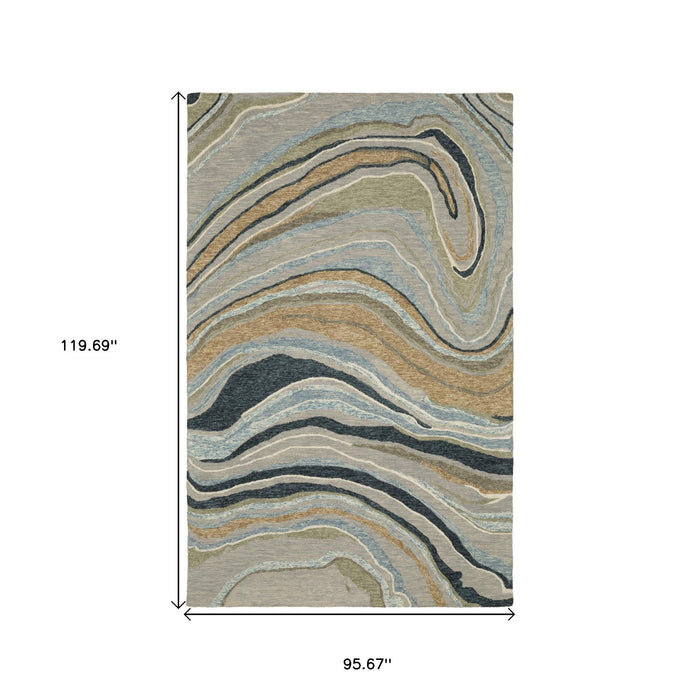 8' X 10' Wool Abstract Hand Tufted Modern Area Rug - Gray And Blue