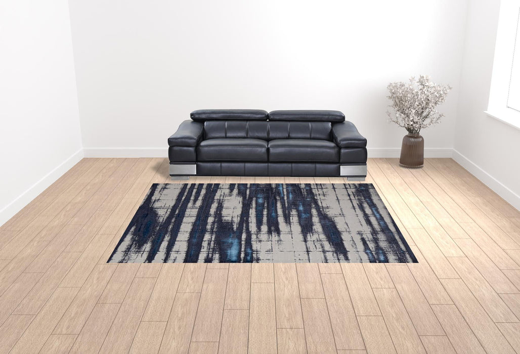 9' x 12' Abstract Power Loom Distressed Area Rug - Ivory Blue And Gray