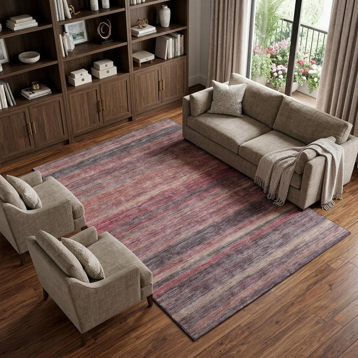 10' X 14' Striped Washable Area Rug With UV Protection (695690) - Rust / Gray / Blush