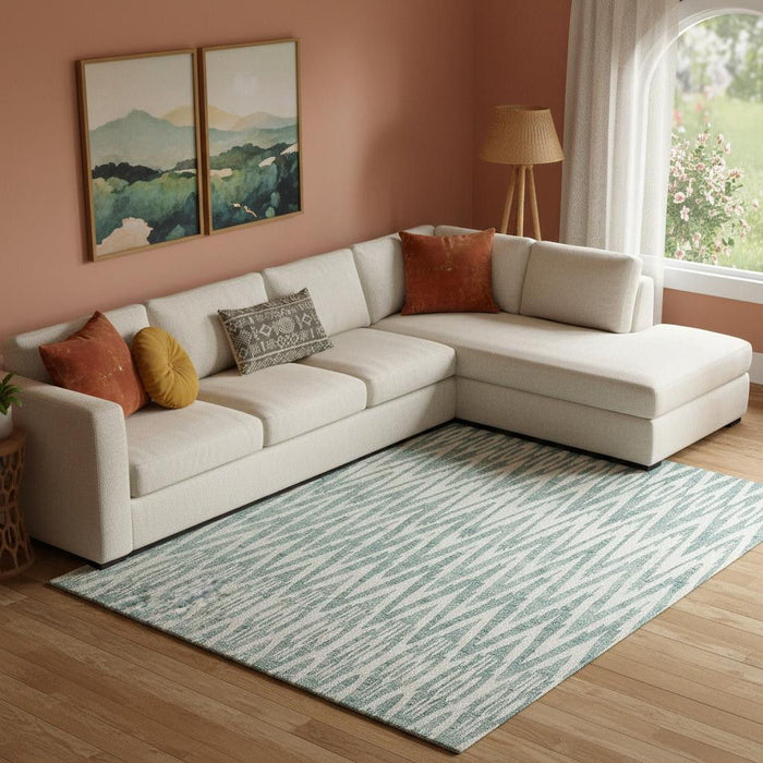 9' X 12' Wool Chevron Hand Tufted Area Rug (722356) - Blue / White