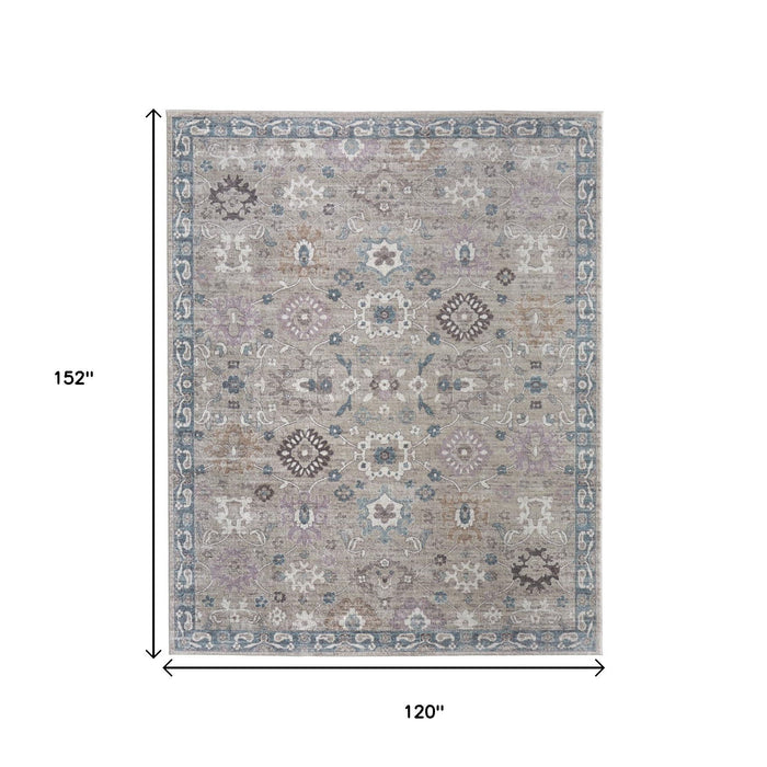 10' X 13' Floral Distressed Area Rug - Gray