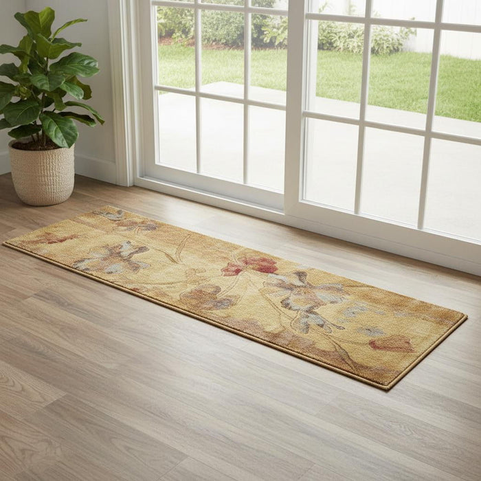 6' Floral Runner Rug (556129) - Beige / Red / Orange