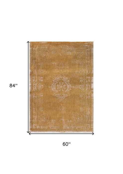 6' x 8' Medallion Non Skid Area Rug - Orange And White
