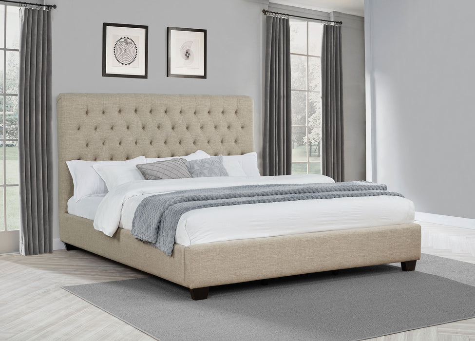 Chloe Upholstered California King Panel Bed Oatmeal