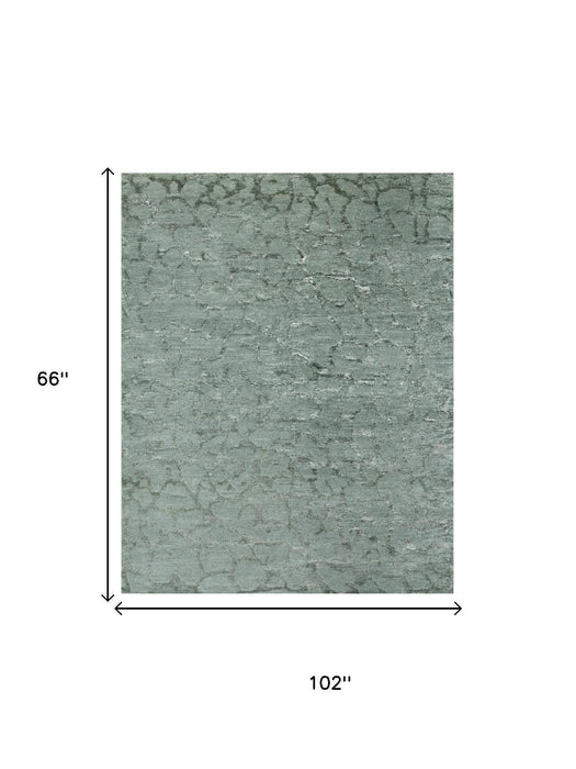5' X 8' Abstract Hand Knotted Area Rug (744176) - Green / Blue