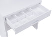 CoasterEssence Harvey white vanity set with lift-top stool and mirror