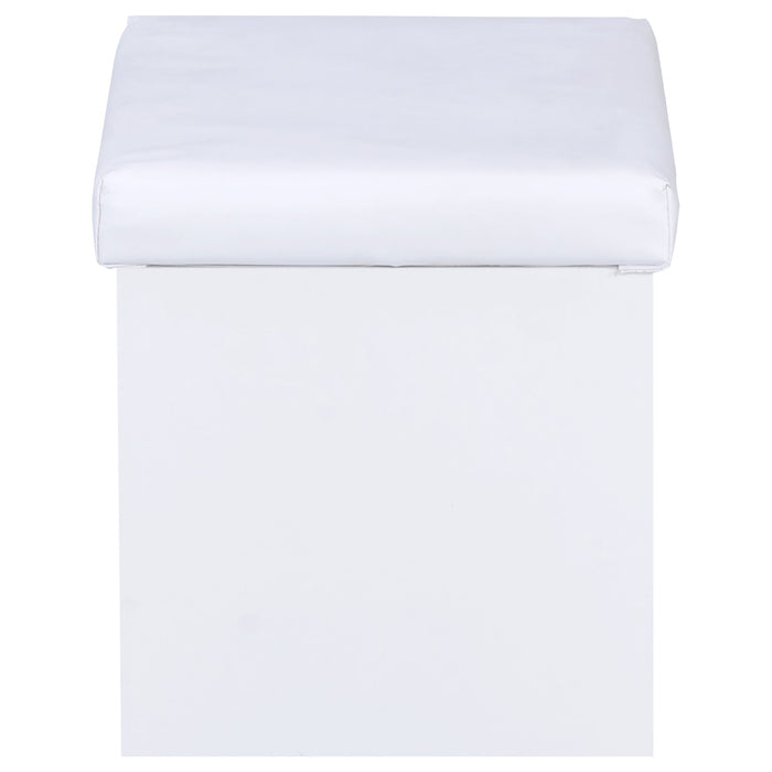 White Harvey vanity set with lift-top stool by CoasterEssence, featuring a sleek design and spacious tabletop for bedroom use.