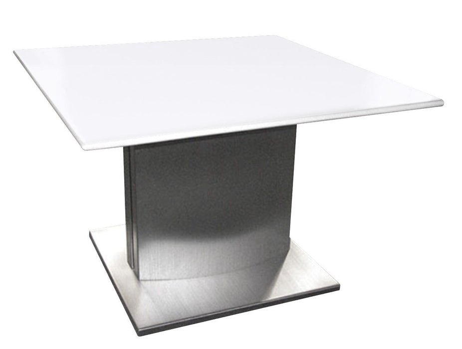 22" Marble And Metal Square Pedestal End Table - Silver And White