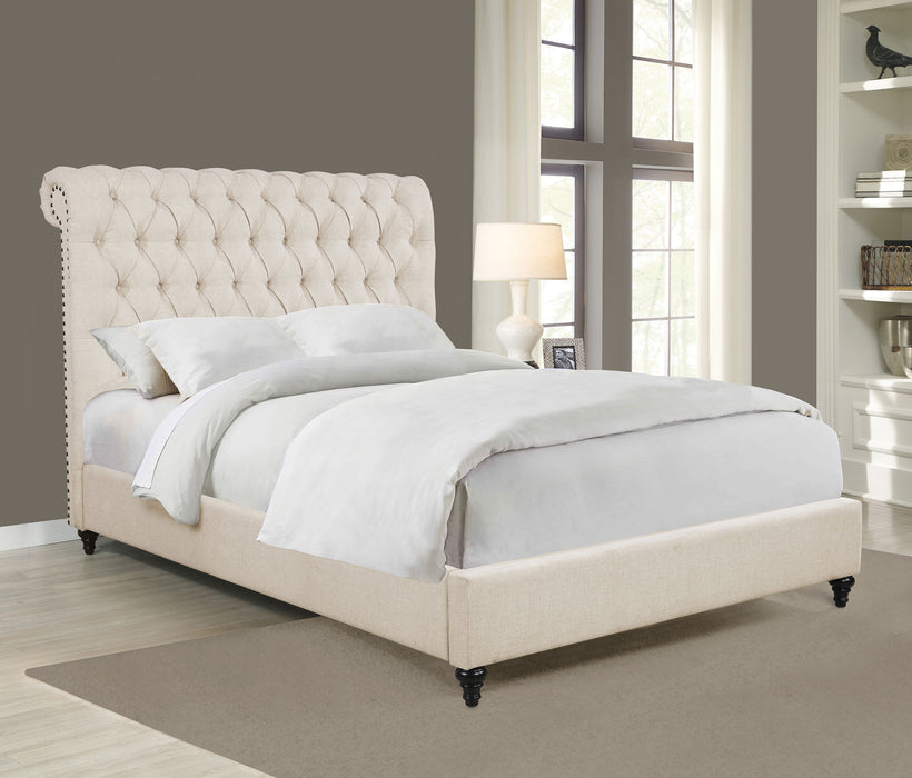 Devon 57-inch Upholstered Eastern King Panel Bed Beige