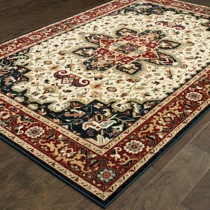 10' x 13' Oriental Power Loom Stain Resistant Area Rug - Red And Ivory