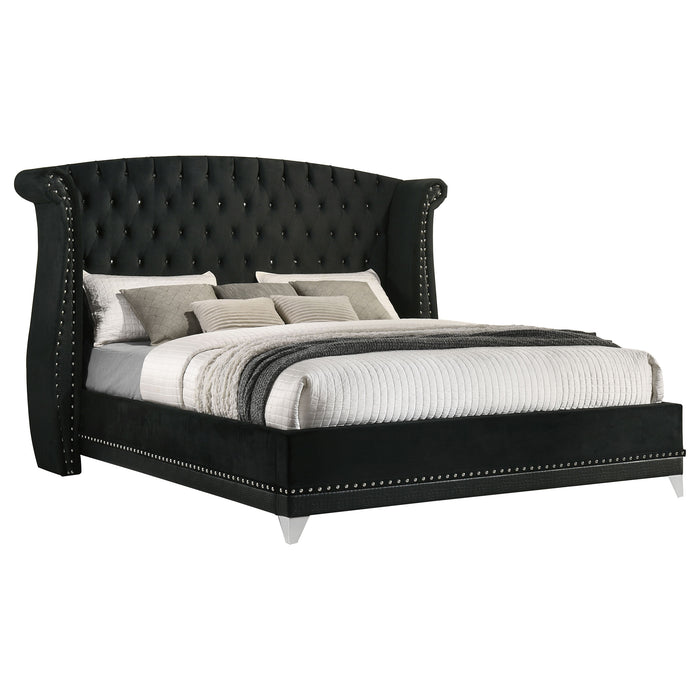 Barzini Upholstered Eastern King Wingback Bed Black