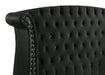 Black Barzini Upholstered California King Wingback Bed by CoasterElevations, showing the elegant headboard and plush fabric upholstery.