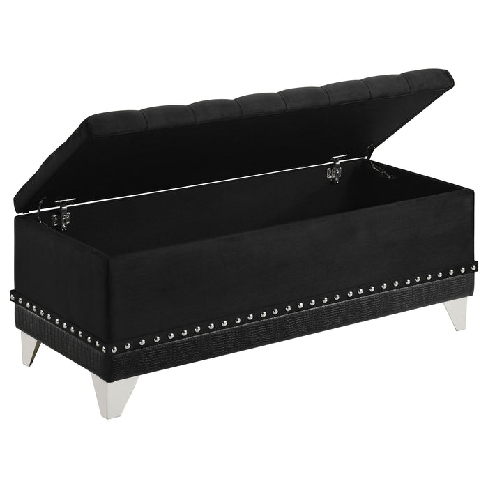 Barzini Velvet Upholstered Tufted Storage Bench Black