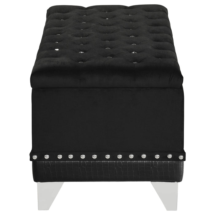 Barzini Velvet Upholstered Tufted Storage Bench Black