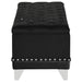 Black Barzini velvet upholstered tufted storage bench by CoasterElevations, featuring a plush, tufted top and built-in storage.