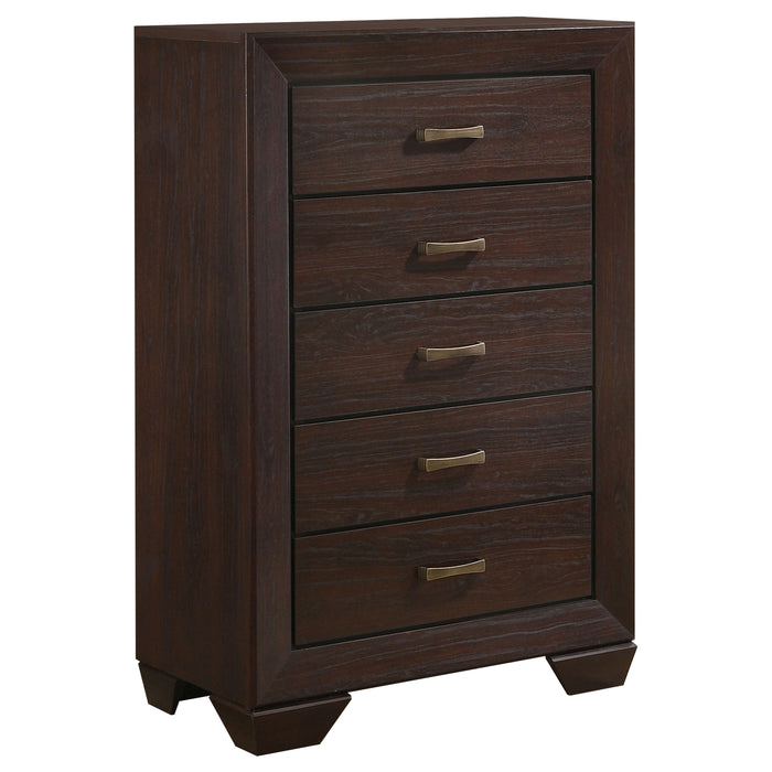 Dorian 5-piece California King bedroom set by CoasterEveryday featuring dark cocoa wood finish and modern furniture design