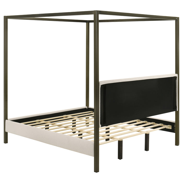 Monroe Upholstered Eastern King Canopy Bed Vanilla