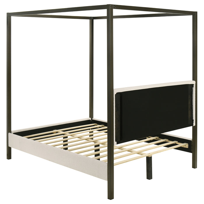 Monroe Upholstered Queen Canopy Bed Vanilla