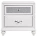 White Barzini 5-piece Eastern King bedroom furniture set by CoasterEveryday, featuring a bed, nightstands, and dresser in a modern style.