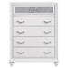 White Barzini 5-piece Eastern King bedroom set by CoasterEveryday, including bed frame, nightstands, and dresser, in a modern furniture style.