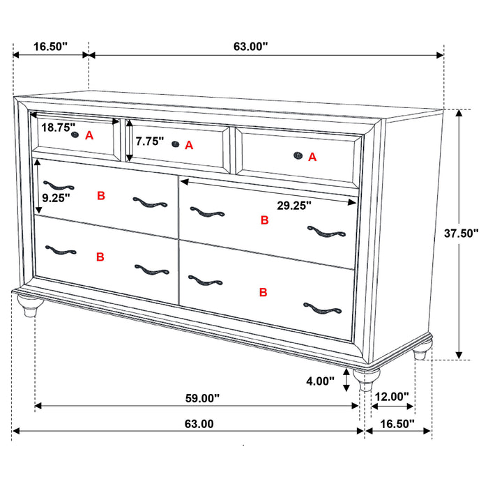 CoasterEveryday Barzini 5-piece Eastern King bedroom set in white, includes bed frame and matching furniture pieces, shown in a modern bedroom.