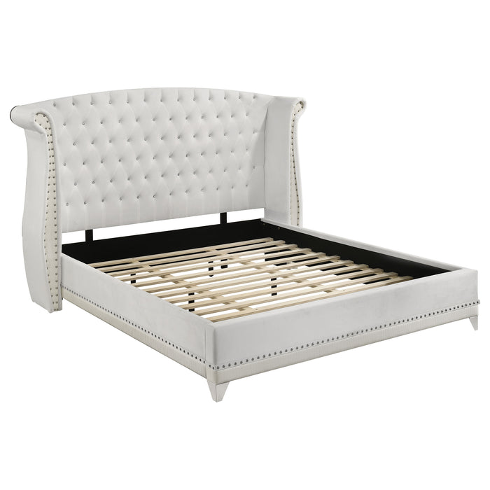 Barzini Upholstered Eastern King Wingback Bed White