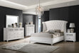 White Barzini 5-piece queen bedroom set by CoasterEveryday, includes bed frame, nightstands, and dresser with modern furniture design.