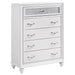 White 5-piece Queen Bedroom Set by CoasterEveryday, featuring a bed frame, nightstands, and matching dresser with modern design.
