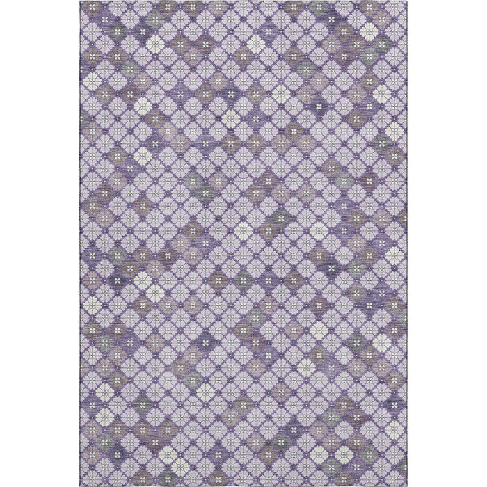 10' X 14' Geometric Washable Area Rug With UV Protection (705305) - Lavender / Ivory / Gray