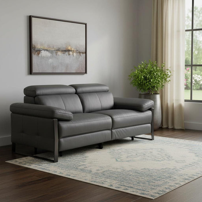 Italian Leather Power Reclining Loveseat (720500) - Dark Gray / Black