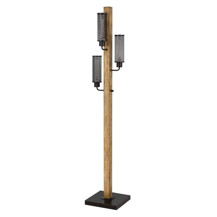 Three Light Traditional Shaped Floor Lamp With Black Novelty Shade - Brown