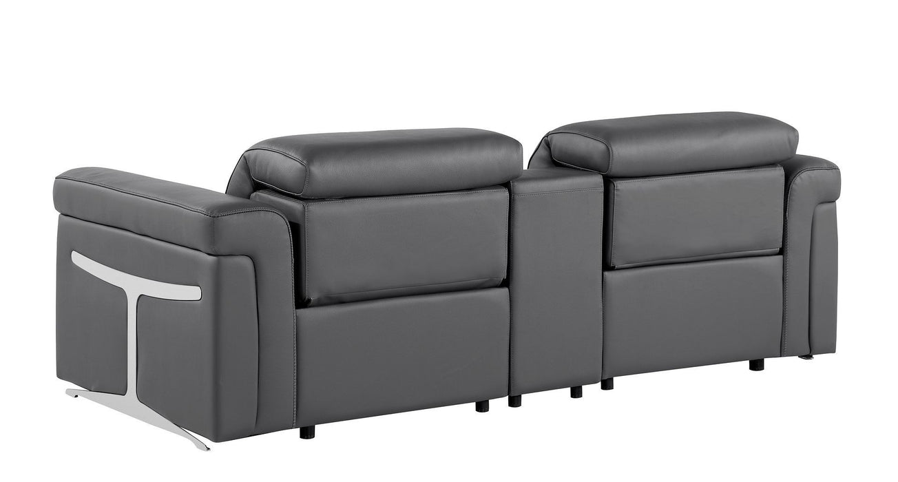 Italian Leather Power Reclining Loveseat With Storage (720529) - Dark Gray / Black