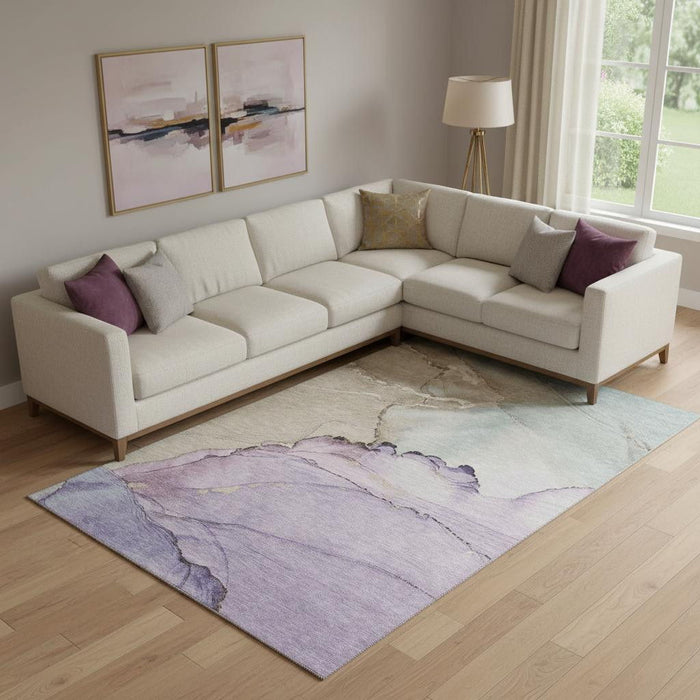 10' X 14' Abstract Washable Area Rug With UV Protection (701269) - Lavender / Beige / Ivory