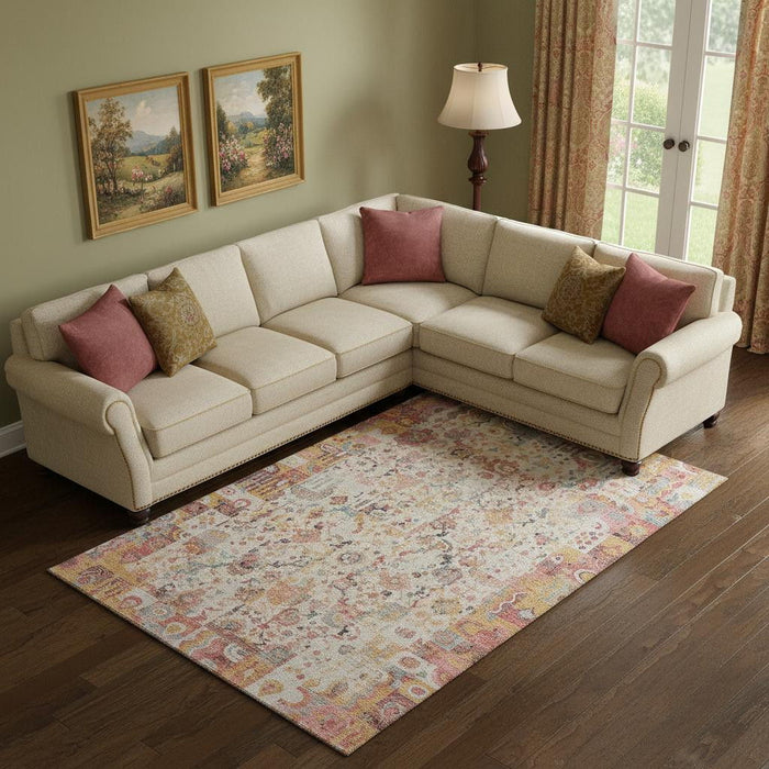10' X 14' Patchwork Washable Area Rug With UV Protection (717773) - Pink / Ivory