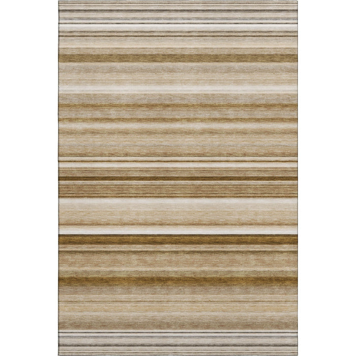 10' X 14' Striped Washable Area Rug With UV Protection (647704) - Chocolate / Ivory