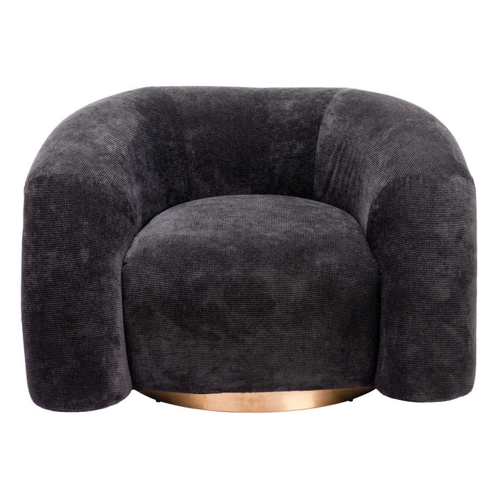 37" Faux Shearling And Upholstered Arm Chair - Black / Gold