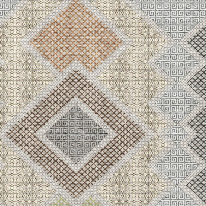 10' X 14' Geometric Washable Area Rug With UV Protection (718310) - Pewter / Copper